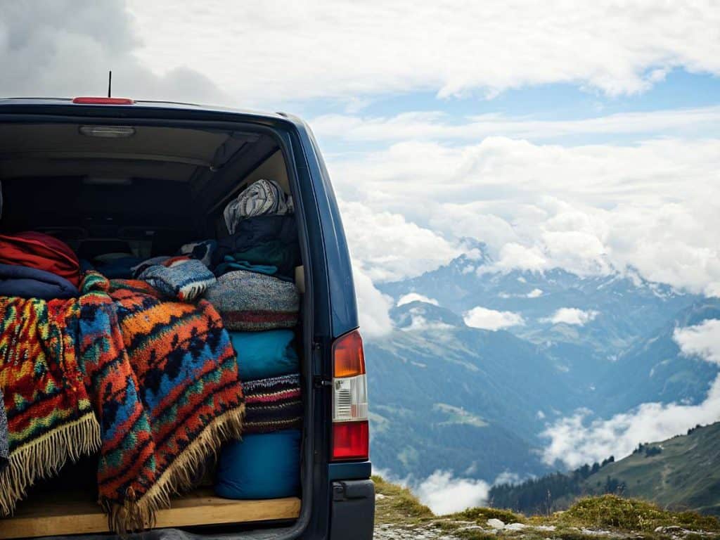 Campervan overlooking a beautiful mountain view