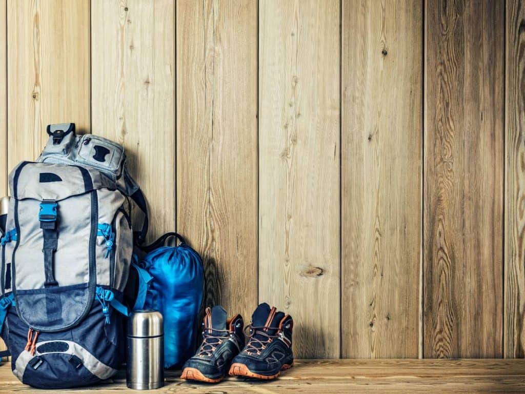 A backpack filled with camping gear